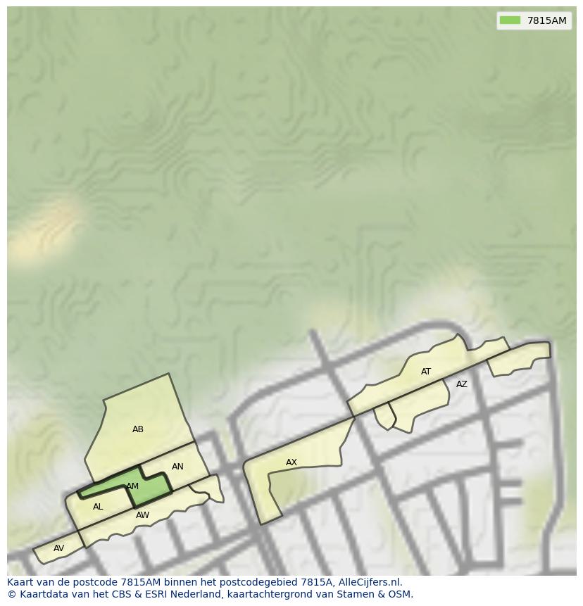Afbeelding van het postcodegebied 7815 AM op de kaart.