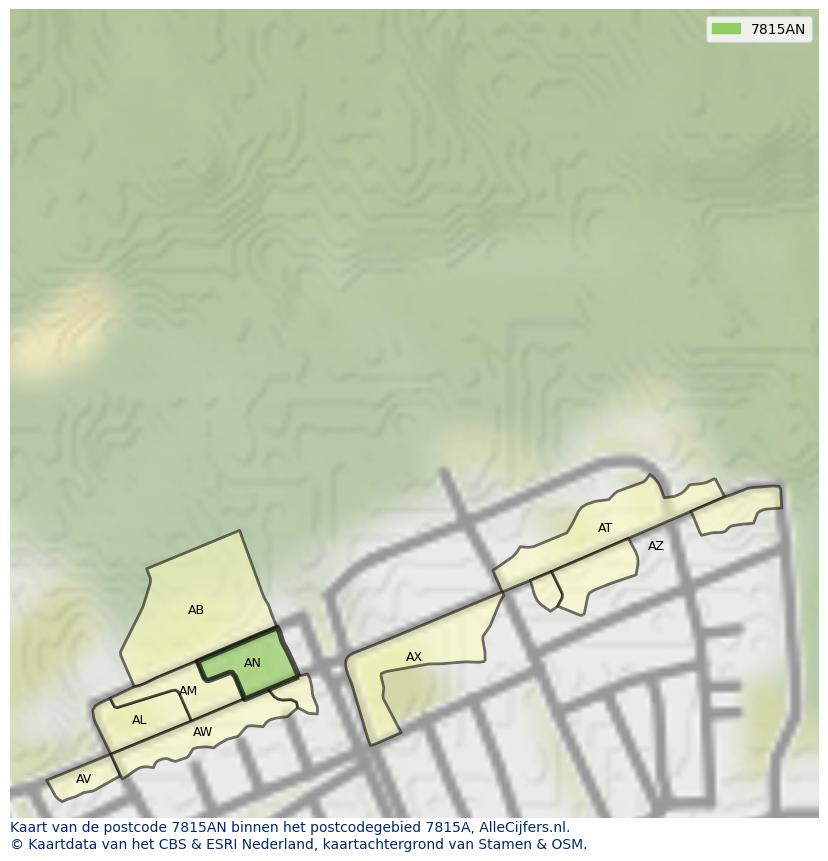 Afbeelding van het postcodegebied 7815 AN op de kaart.