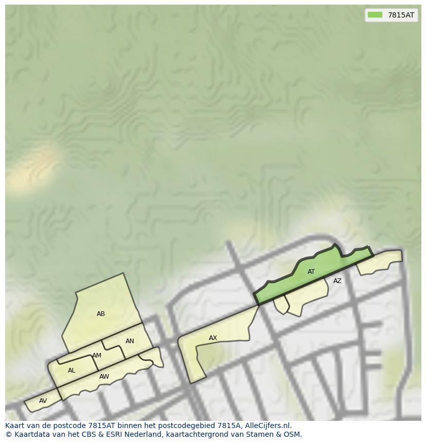 Afbeelding van het postcodegebied 7815 AT op de kaart.