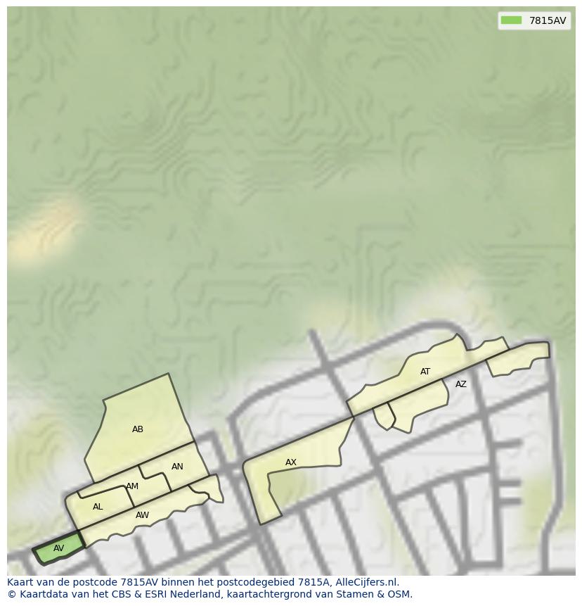 Afbeelding van het postcodegebied 7815 AV op de kaart.