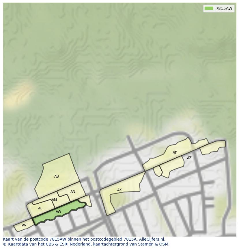 Afbeelding van het postcodegebied 7815 AW op de kaart.