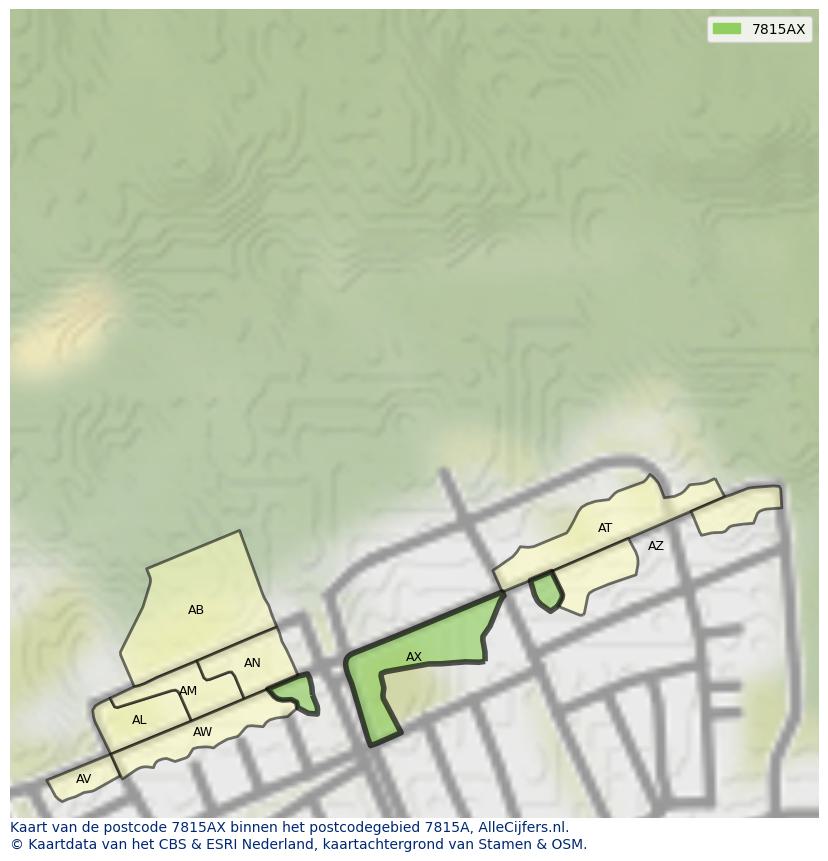 Afbeelding van het postcodegebied 7815 AX op de kaart.
