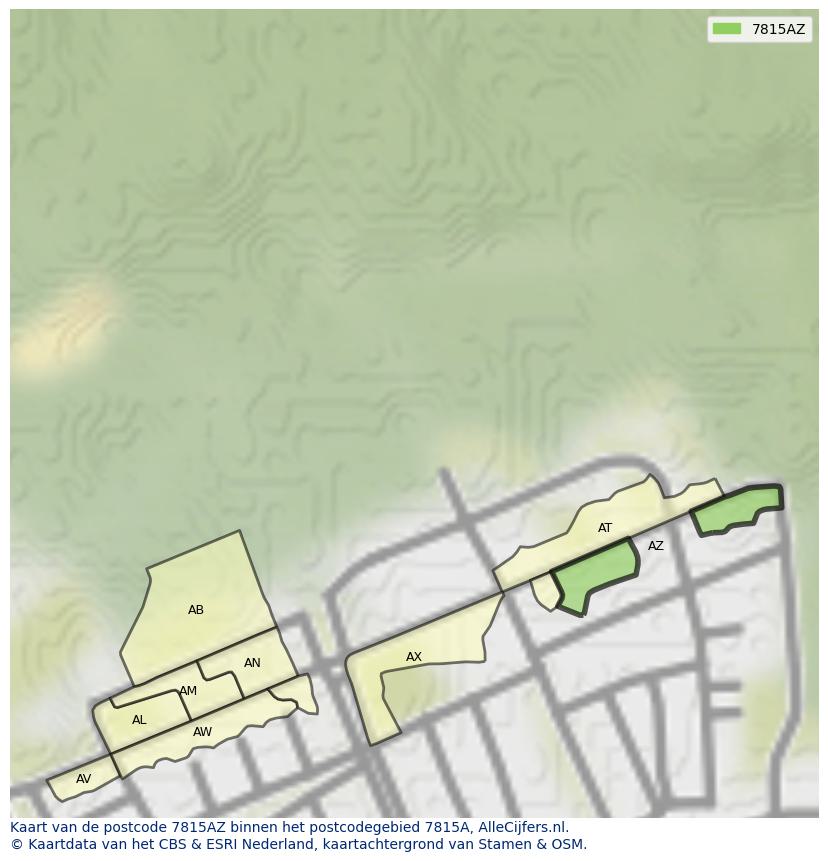 Afbeelding van het postcodegebied 7815 AZ op de kaart.