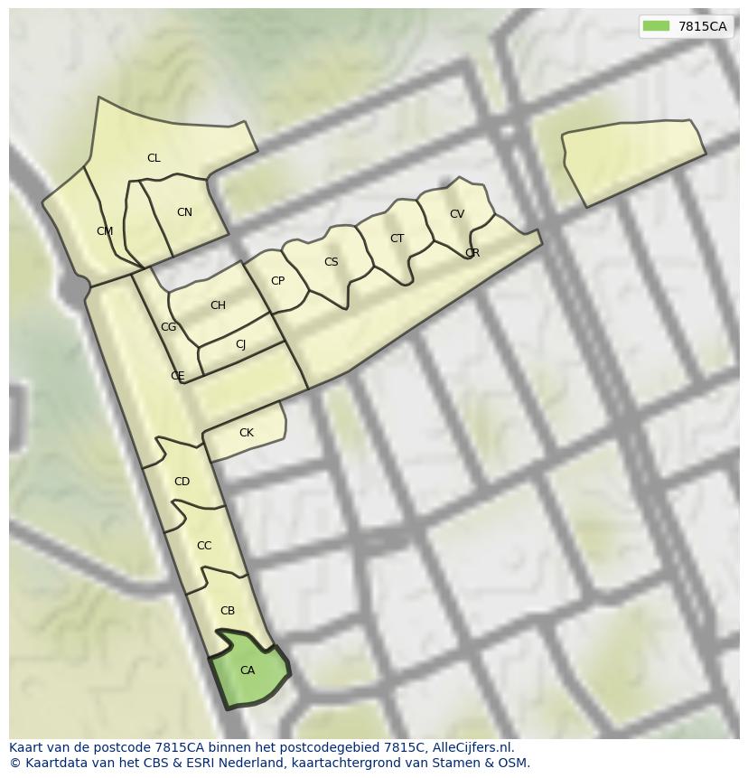 Afbeelding van het postcodegebied 7815 CA op de kaart.