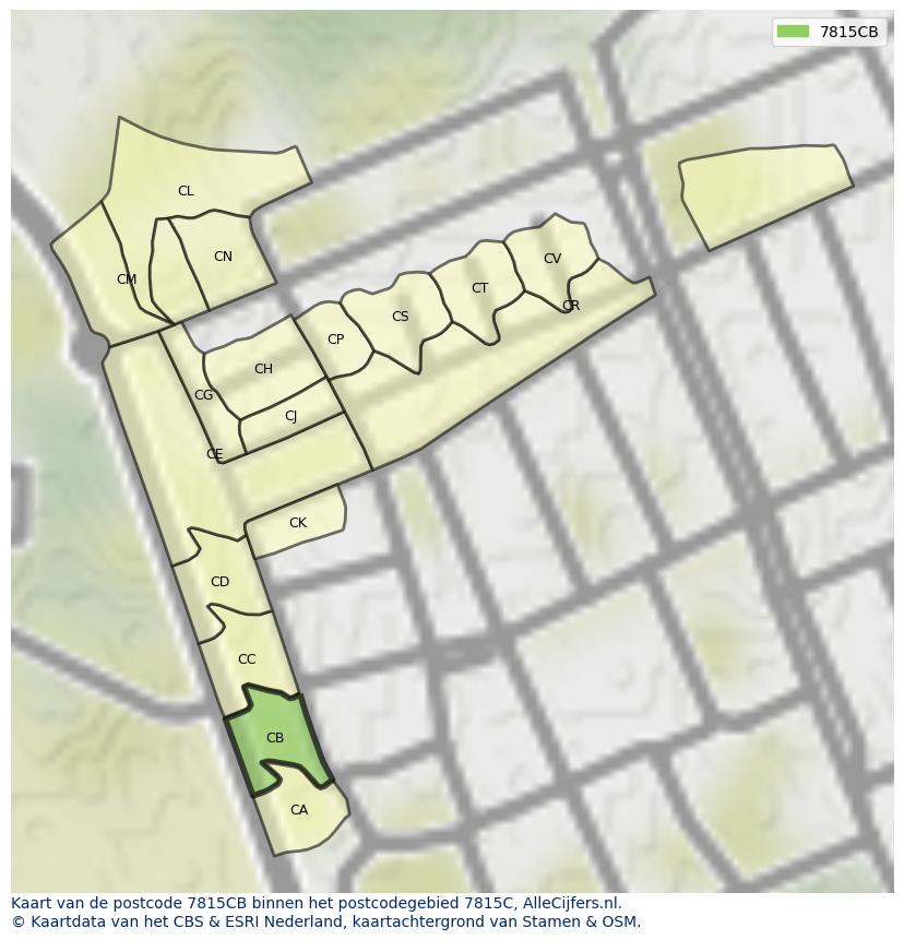 Afbeelding van het postcodegebied 7815 CB op de kaart.