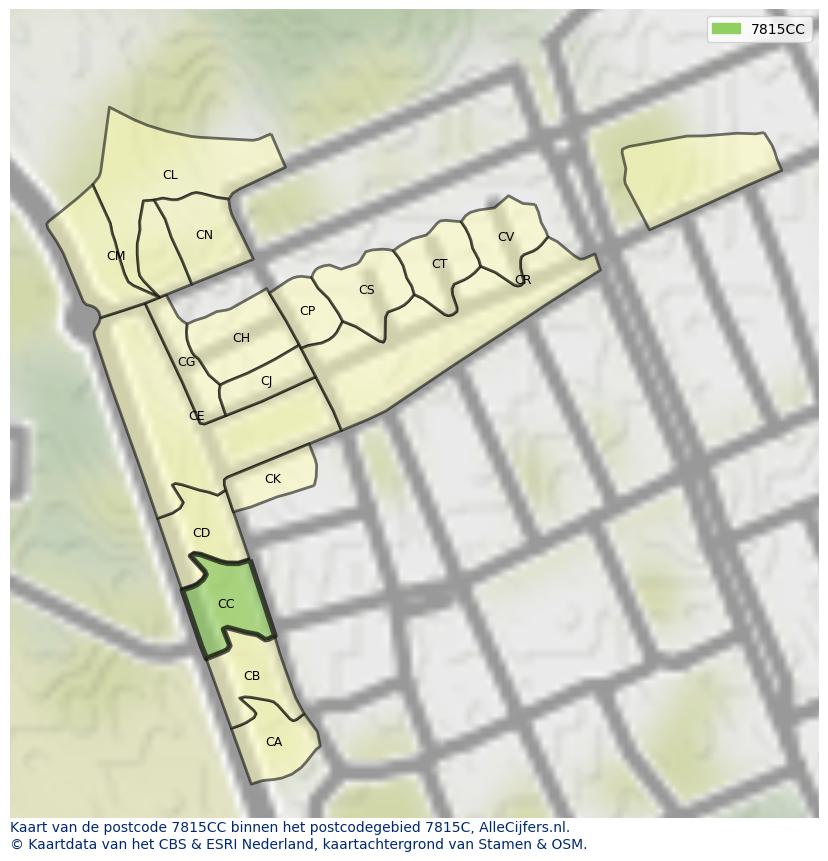 Afbeelding van het postcodegebied 7815 CC op de kaart.