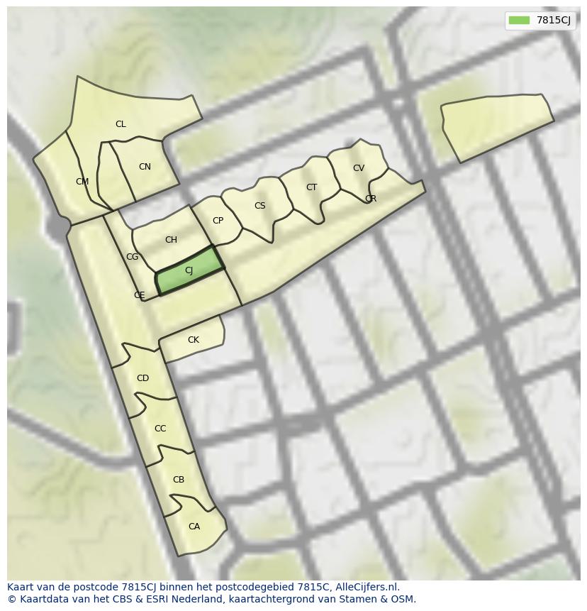 Afbeelding van het postcodegebied 7815 CJ op de kaart.