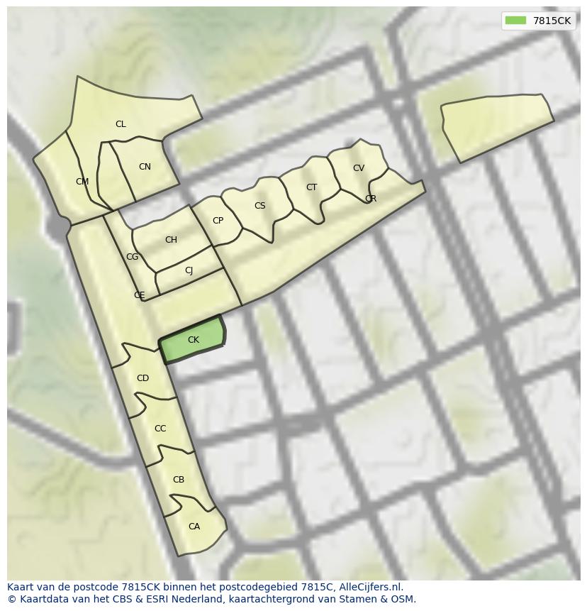 Afbeelding van het postcodegebied 7815 CK op de kaart.