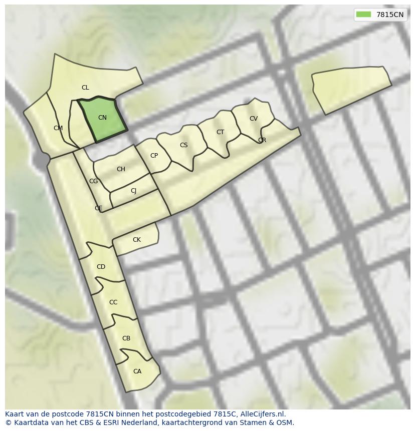 Afbeelding van het postcodegebied 7815 CN op de kaart.