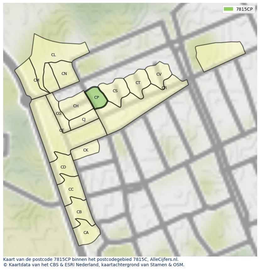 Afbeelding van het postcodegebied 7815 CP op de kaart.