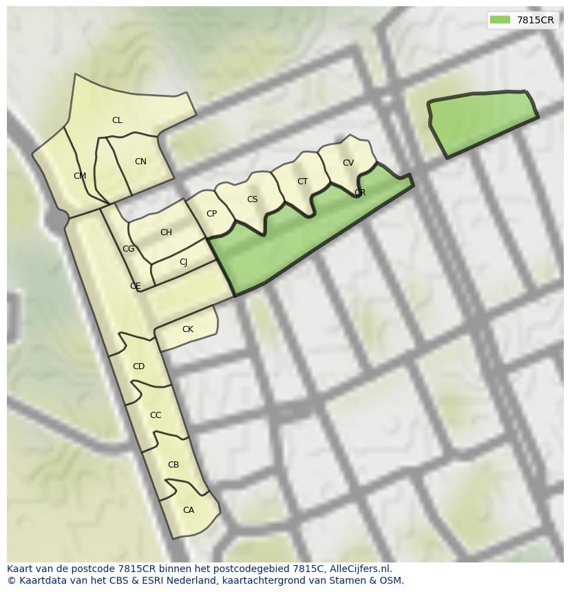 Afbeelding van het postcodegebied 7815 CR op de kaart.