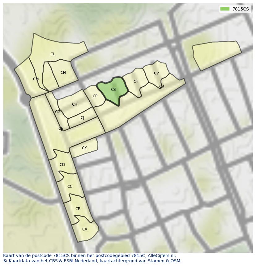 Afbeelding van het postcodegebied 7815 CS op de kaart.