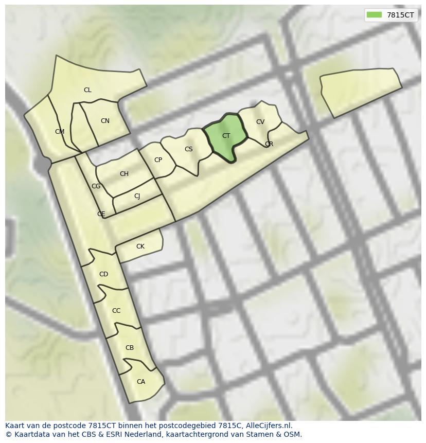 Afbeelding van het postcodegebied 7815 CT op de kaart.