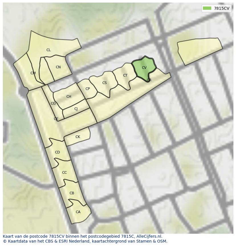 Afbeelding van het postcodegebied 7815 CV op de kaart.
