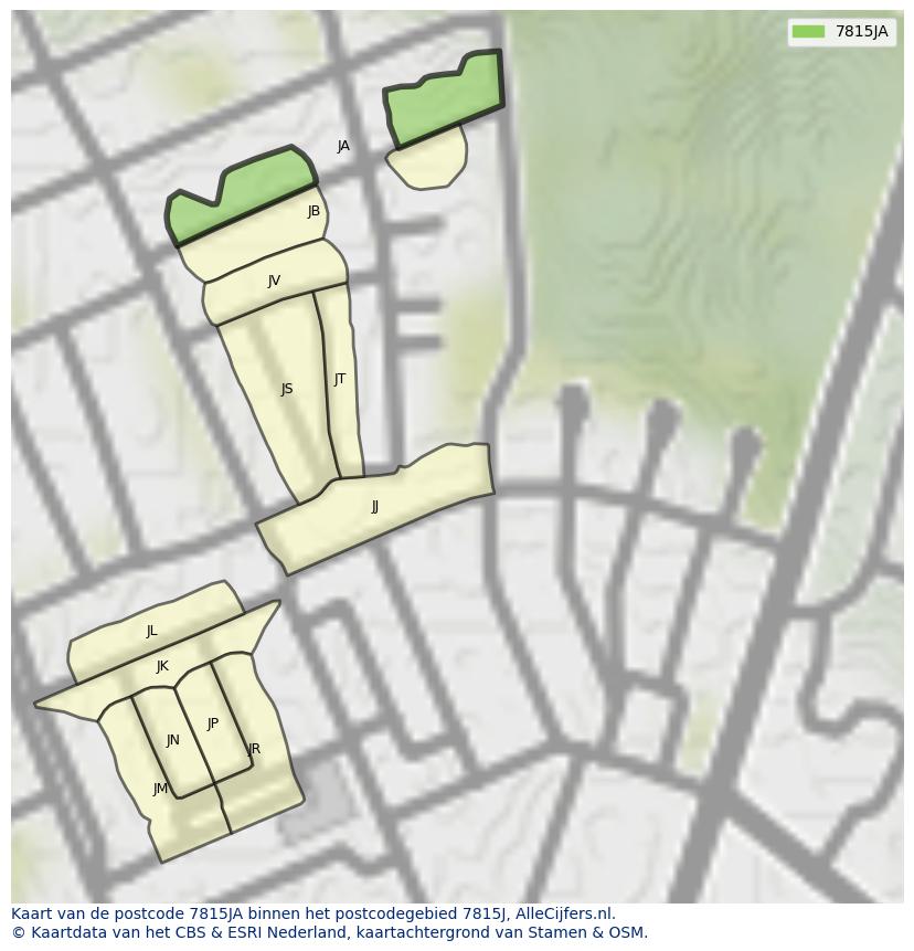 Afbeelding van het postcodegebied 7815 JA op de kaart.