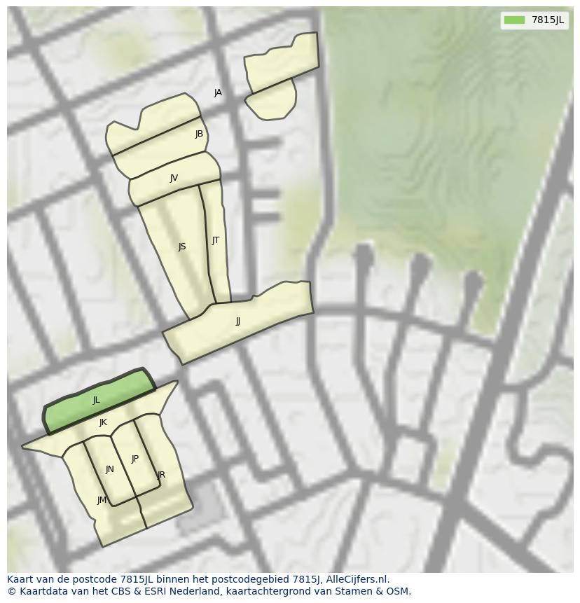 Afbeelding van het postcodegebied 7815 JL op de kaart.