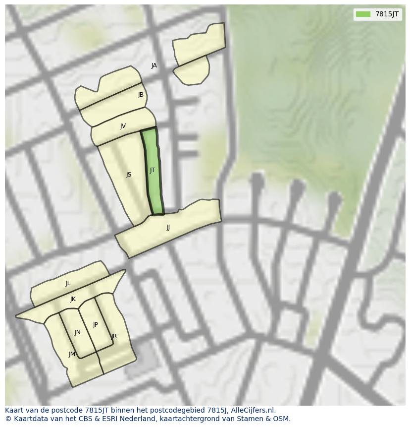 Afbeelding van het postcodegebied 7815 JT op de kaart.