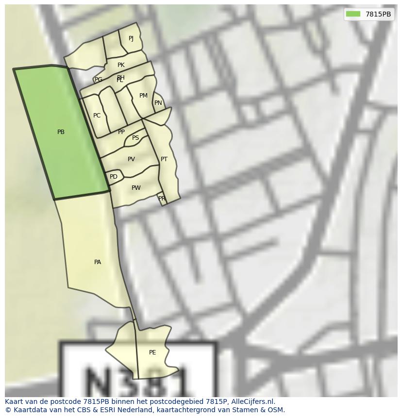 Afbeelding van het postcodegebied 7815 PB op de kaart.