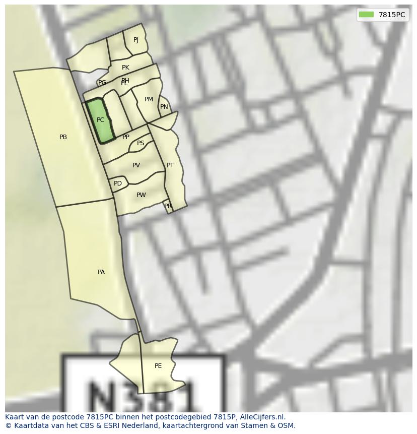 Afbeelding van het postcodegebied 7815 PC op de kaart.