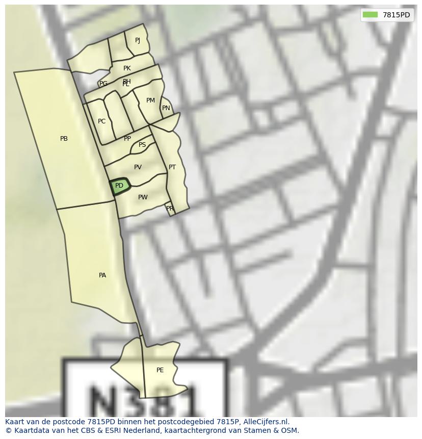 Afbeelding van het postcodegebied 7815 PD op de kaart.