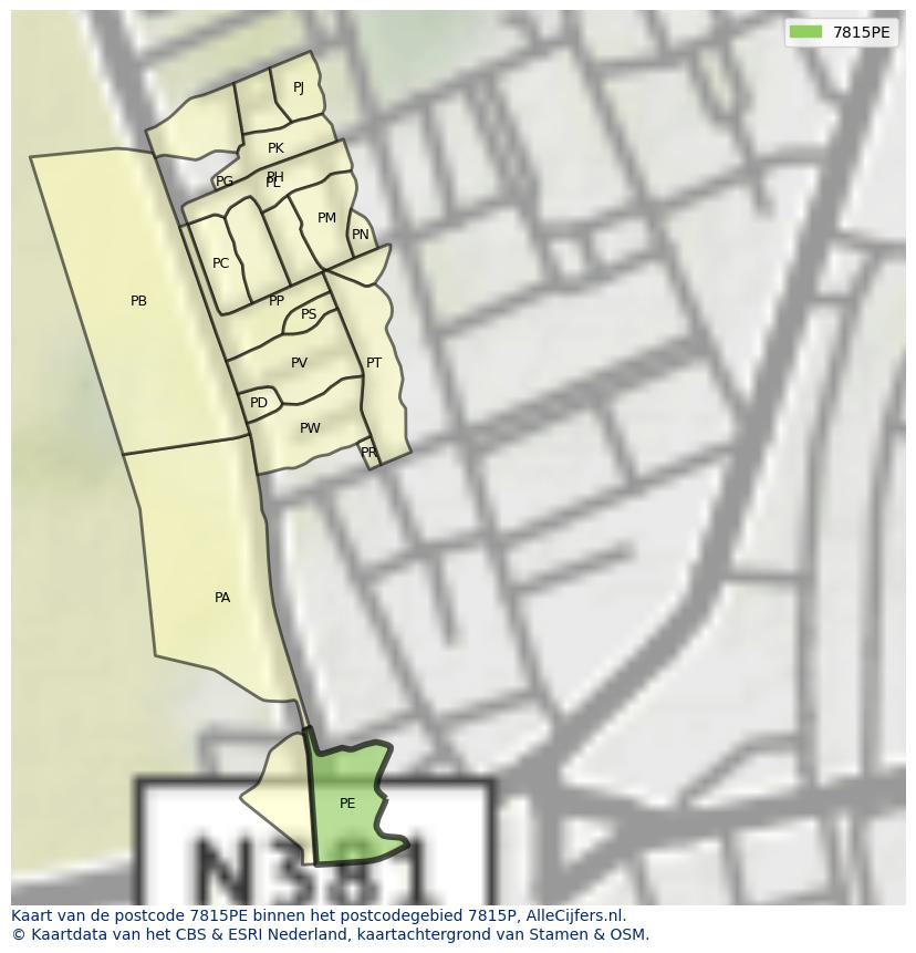 Afbeelding van het postcodegebied 7815 PE op de kaart.