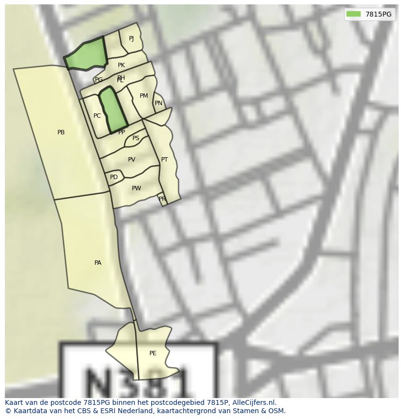 Afbeelding van het postcodegebied 7815 PG op de kaart.