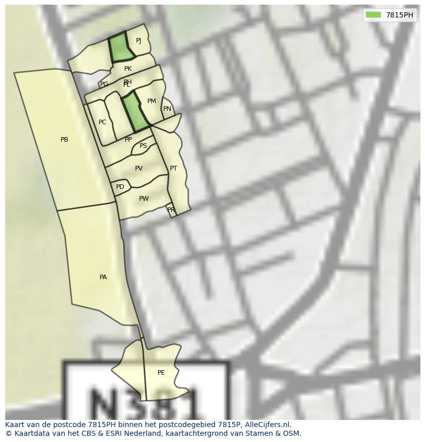 Afbeelding van het postcodegebied 7815 PH op de kaart.