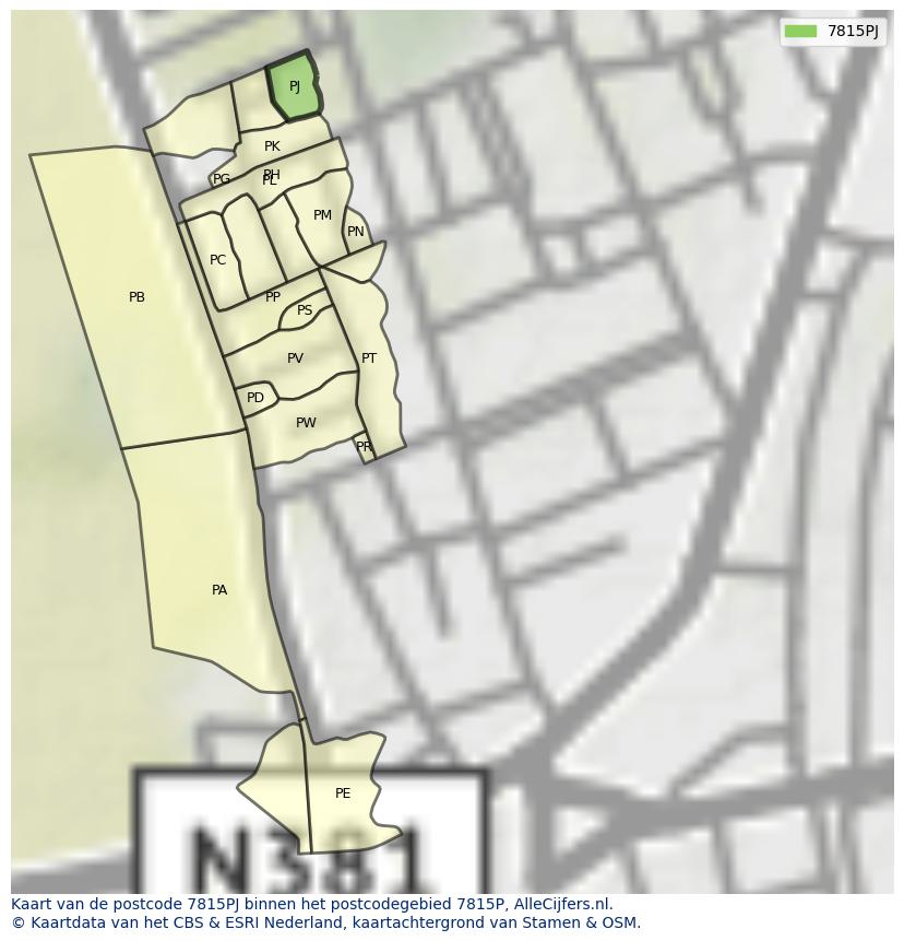 Afbeelding van het postcodegebied 7815 PJ op de kaart.