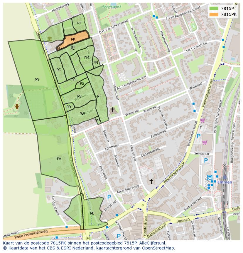 Afbeelding van het postcodegebied 7815 PK op de kaart.