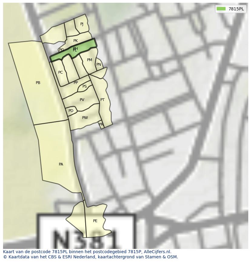 Afbeelding van het postcodegebied 7815 PL op de kaart.