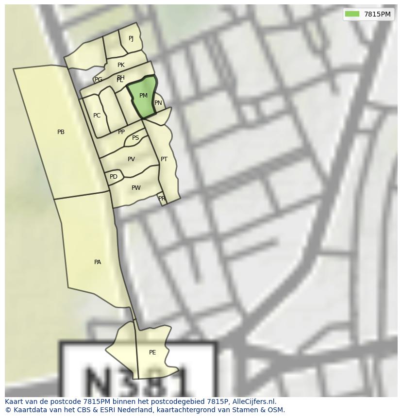 Afbeelding van het postcodegebied 7815 PM op de kaart.