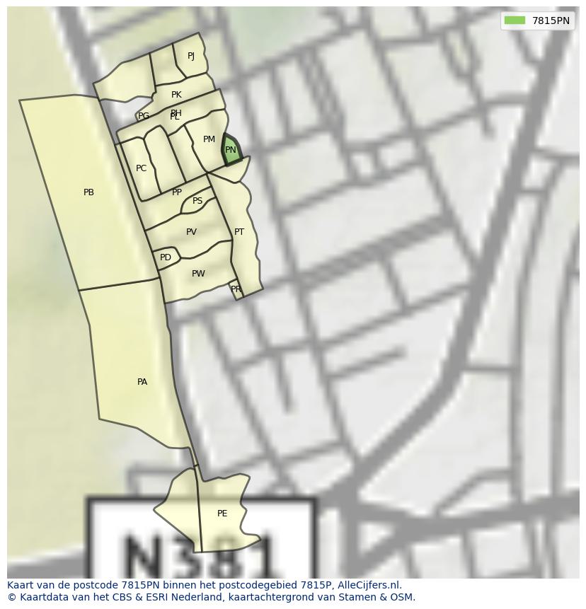 Afbeelding van het postcodegebied 7815 PN op de kaart.