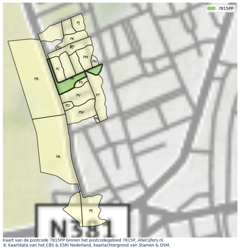 Afbeelding van het postcodegebied 7815 PP op de kaart.