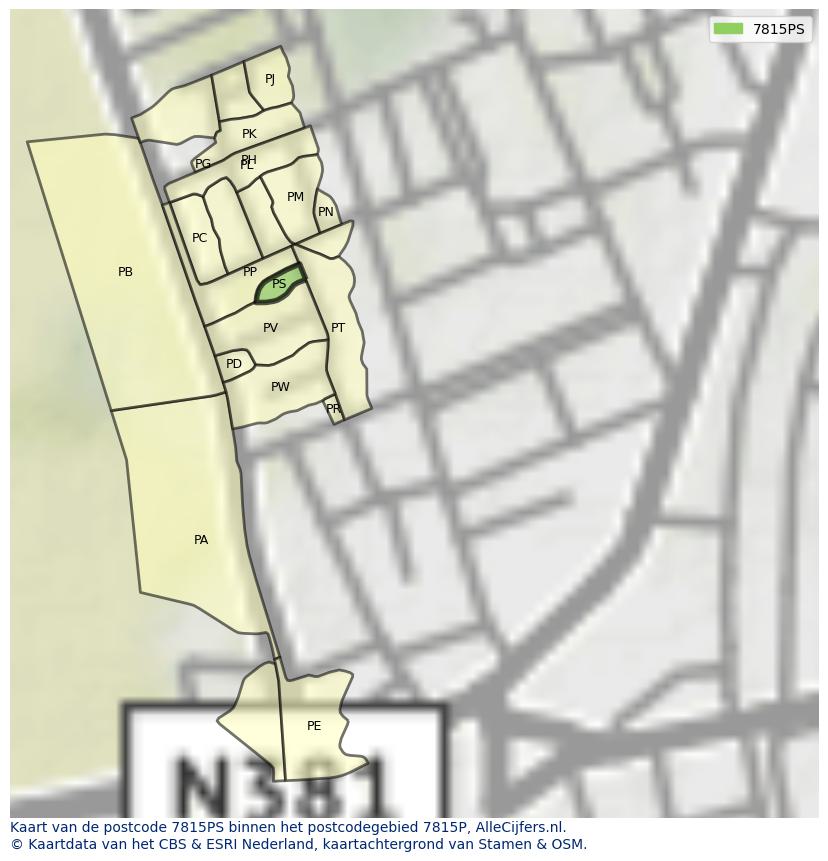 Afbeelding van het postcodegebied 7815 PS op de kaart.