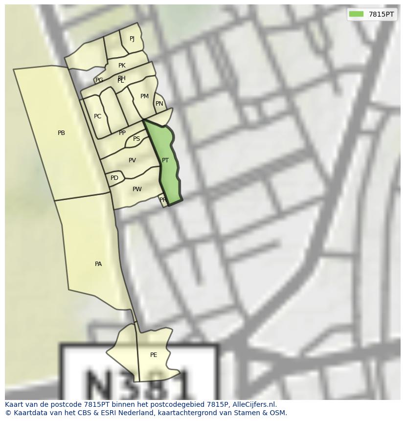 Afbeelding van het postcodegebied 7815 PT op de kaart.