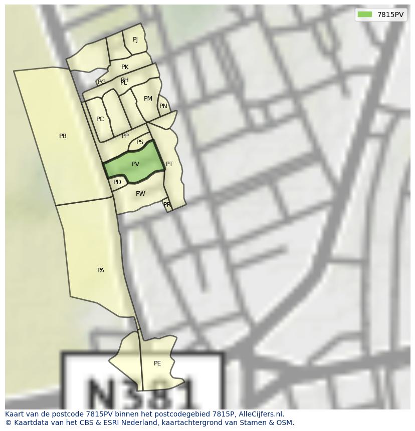 Afbeelding van het postcodegebied 7815 PV op de kaart.