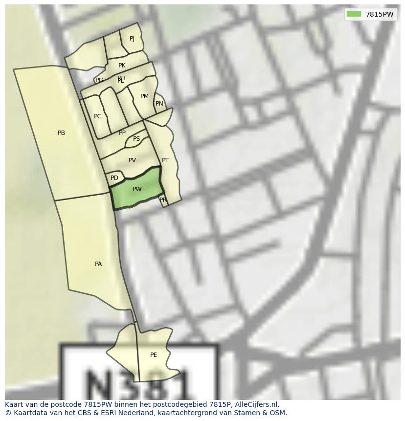Afbeelding van het postcodegebied 7815 PW op de kaart.