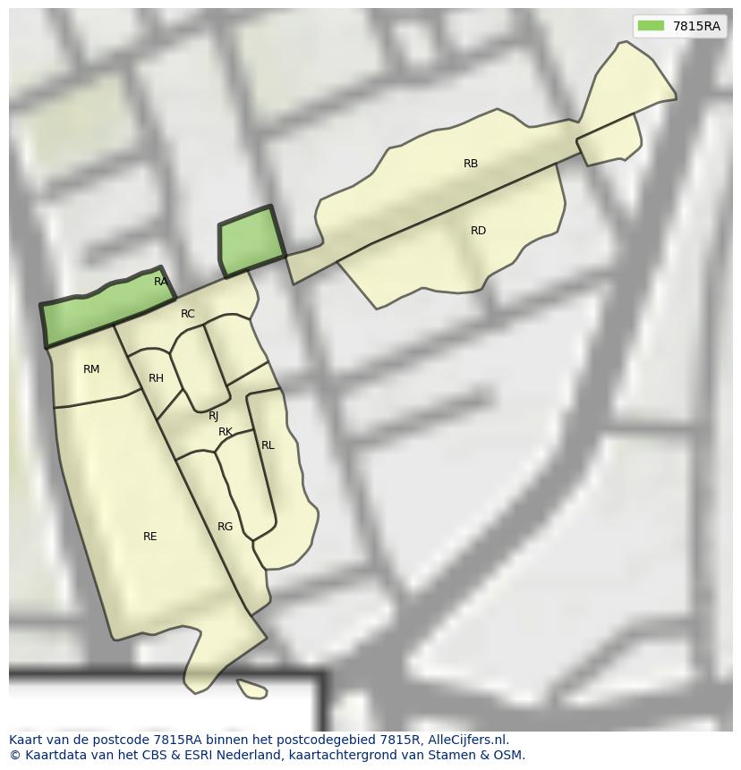 Afbeelding van het postcodegebied 7815 RA op de kaart.