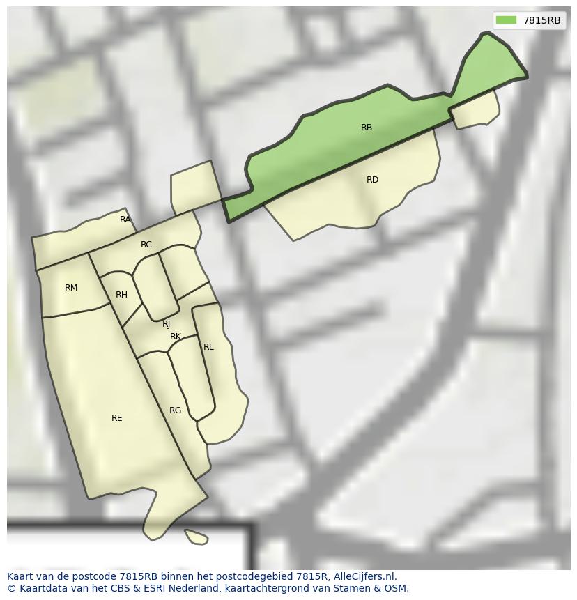 Afbeelding van het postcodegebied 7815 RB op de kaart.