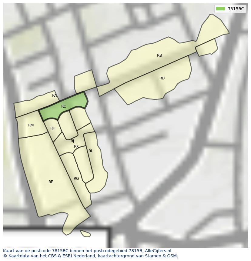 Afbeelding van het postcodegebied 7815 RC op de kaart.
