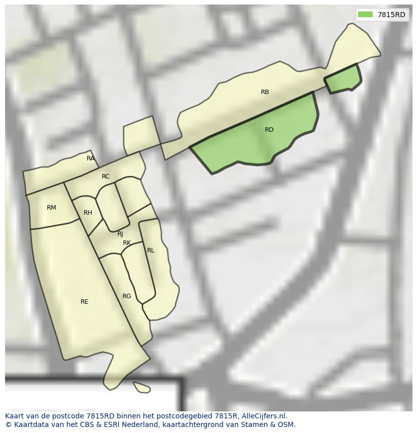 Afbeelding van het postcodegebied 7815 RD op de kaart.