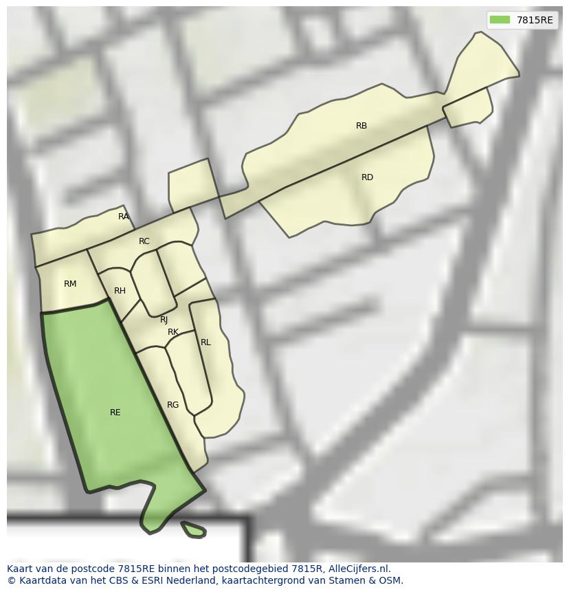 Afbeelding van het postcodegebied 7815 RE op de kaart.