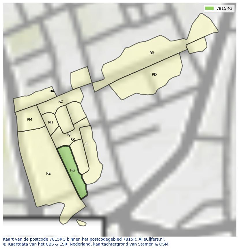 Afbeelding van het postcodegebied 7815 RG op de kaart.