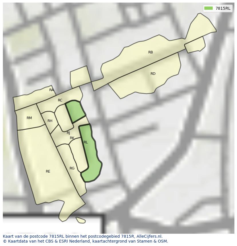 Afbeelding van het postcodegebied 7815 RL op de kaart.
