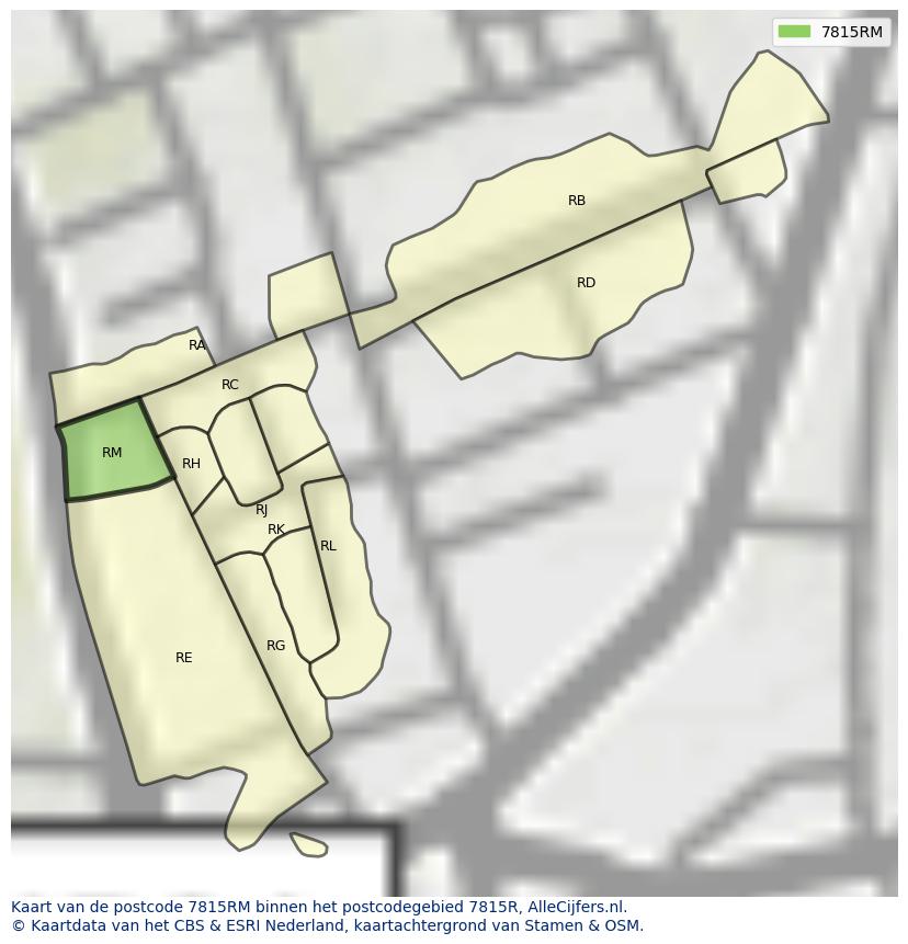 Afbeelding van het postcodegebied 7815 RM op de kaart.