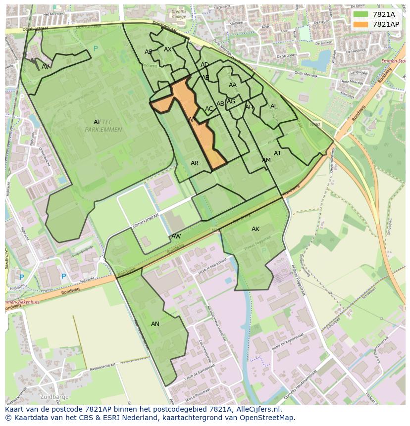 Afbeelding van het postcodegebied 7821 AP op de kaart.