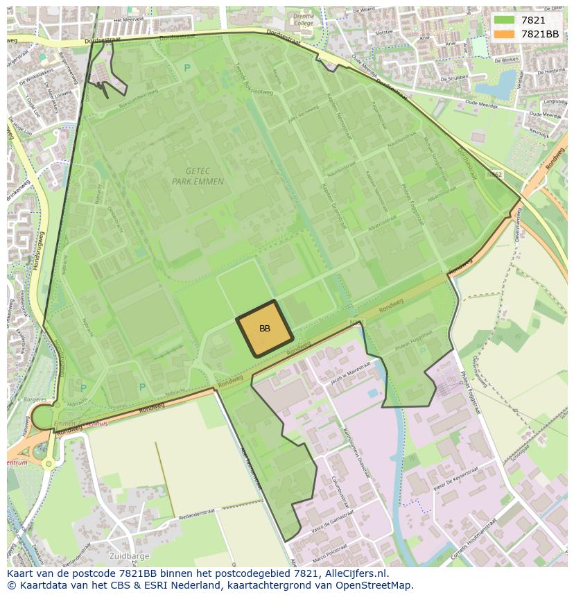 Afbeelding van het postcodegebied 7821 BB op de kaart.