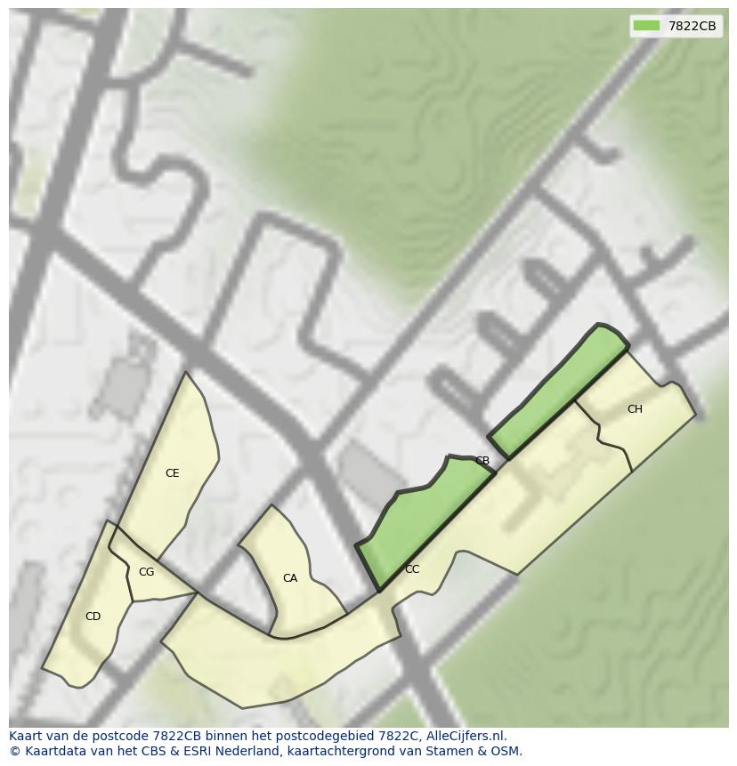 Afbeelding van het postcodegebied 7822 CB op de kaart.