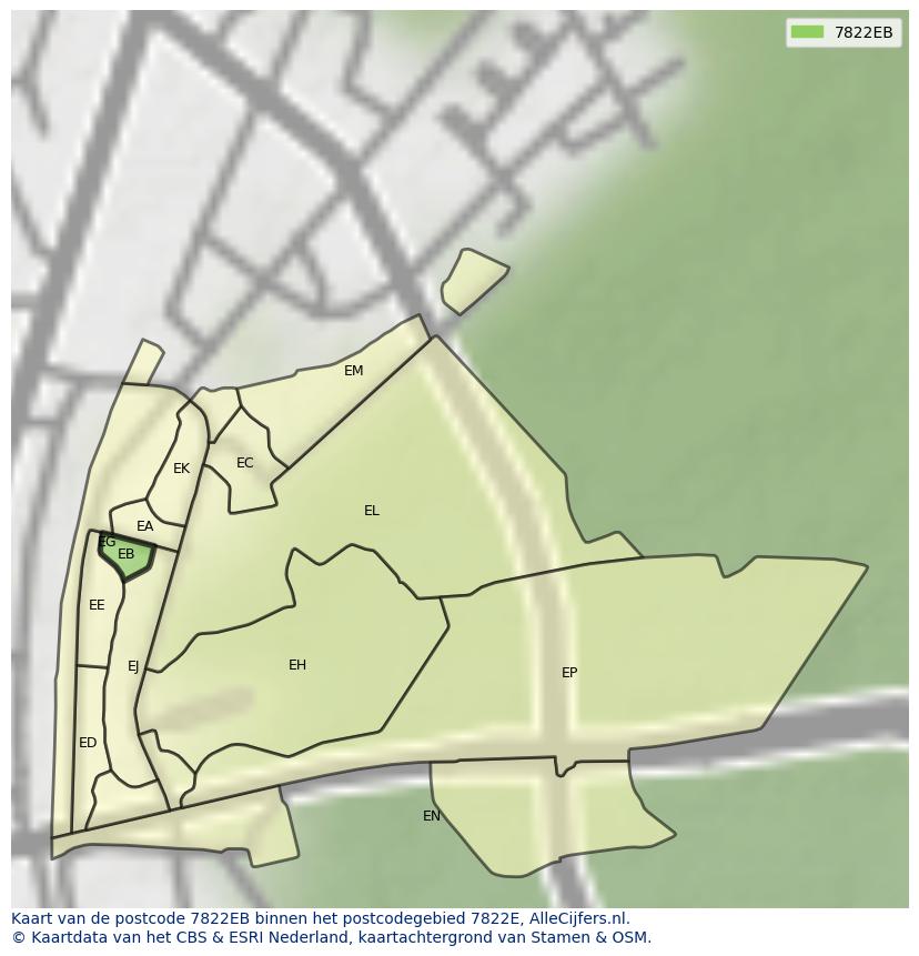 Afbeelding van het postcodegebied 7822 EB op de kaart.
