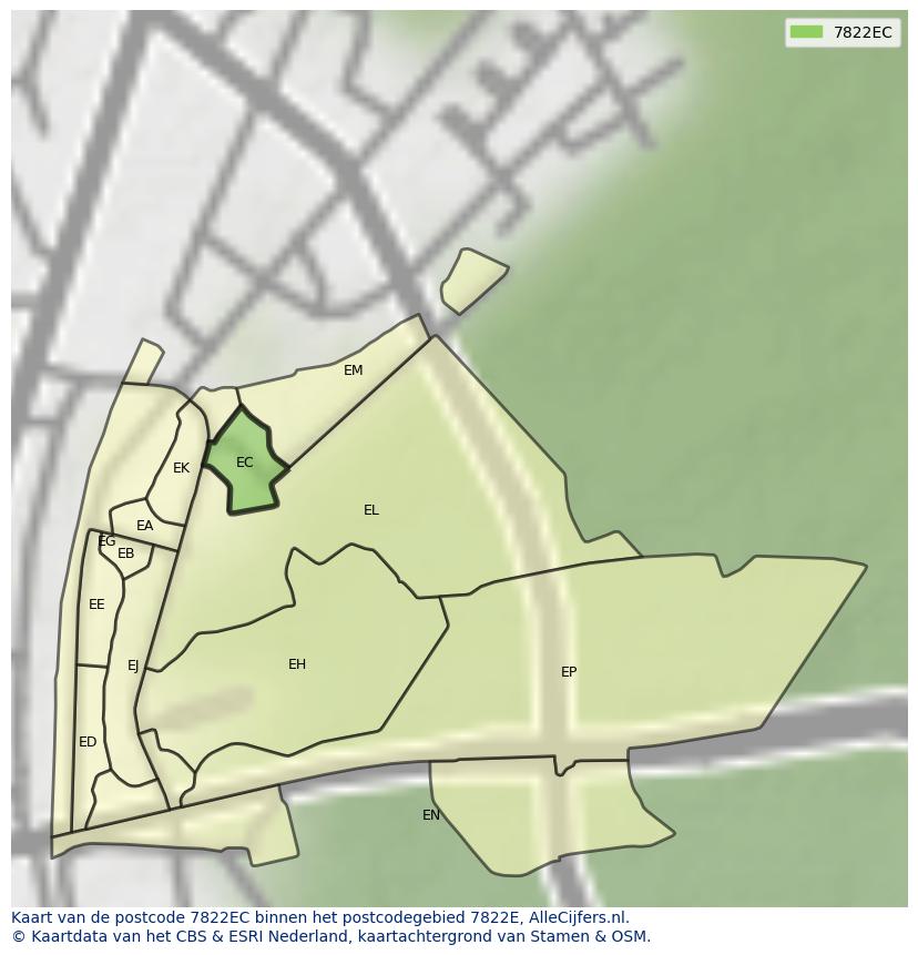 Afbeelding van het postcodegebied 7822 EC op de kaart.